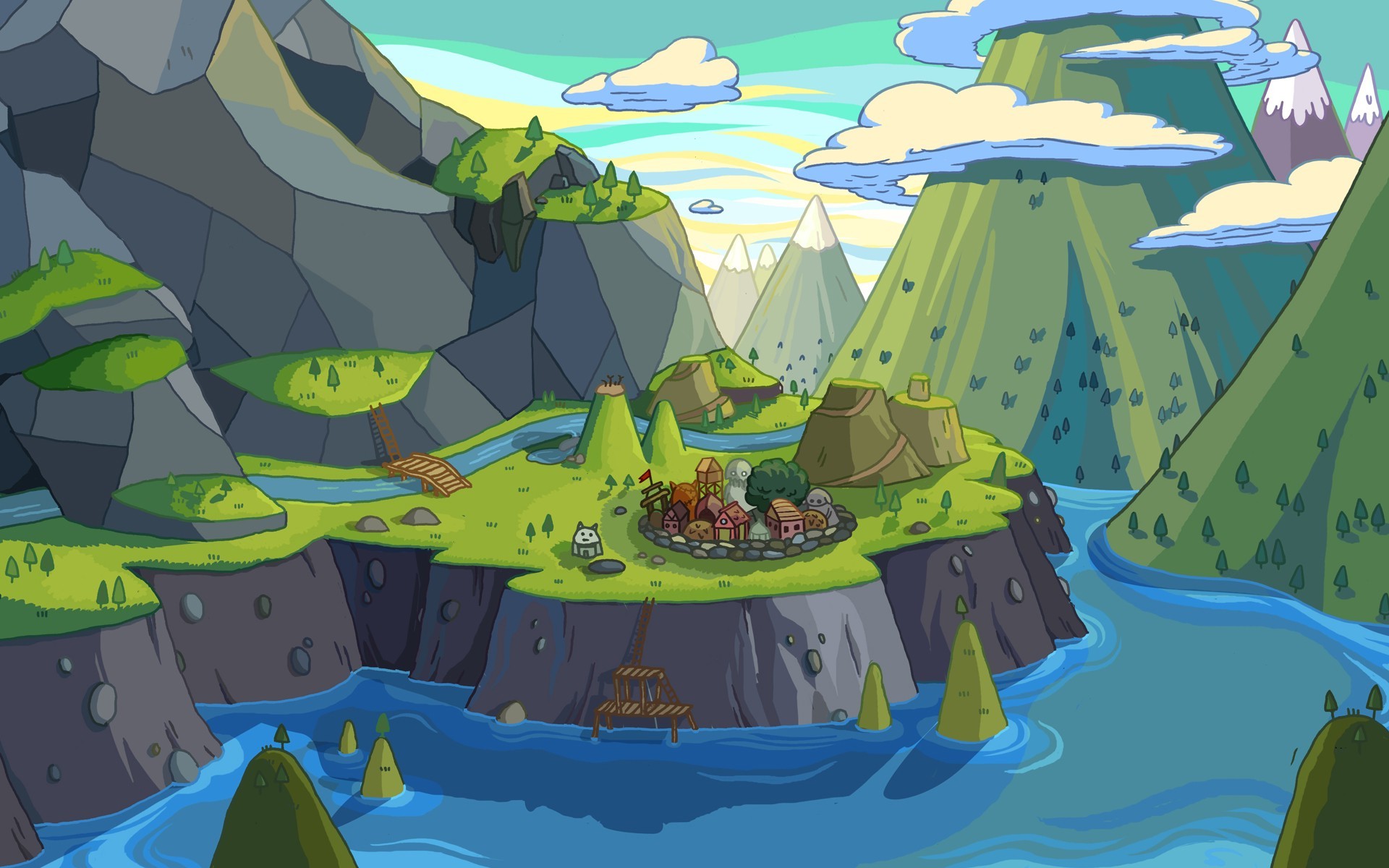 Adventure Time, Town, Landscape Wallpaper