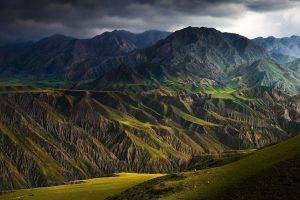 nature, Landscape, Mountains, Canyon, Dark, Clouds, Storm, Summer, Sunlight, China