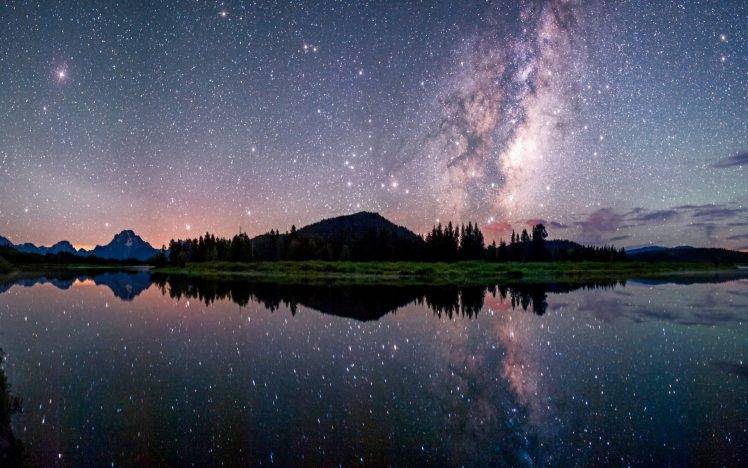 nature, Landscape, Starry Night, Milky Way, Lake, Reflection, Mountains, Long Exposure HD Wallpaper Desktop Background
