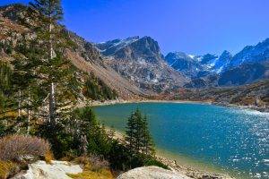 nature, Landscape, Mountains, Lake, Trees, Snowy Peak, Colorado