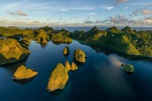 landscape, Nature, Island, Tropical, Sunset, Sea, Aerial View, Eden, Raja Ampat, Indonesia