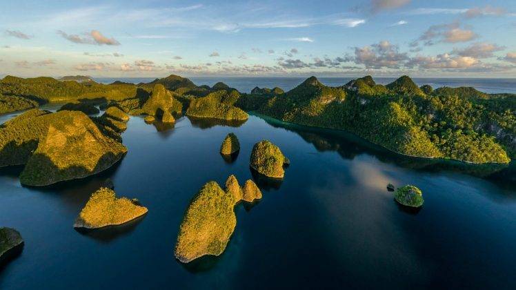 landscape, Nature, Island, Tropical, Sunset, Sea, Aerial View, Eden, Raja Ampat, Indonesia HD Wallpaper Desktop Background