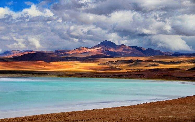 nature, Landscape, Lake, Mountains, Clouds, Atacama Desert, Chile HD Wallpaper Desktop Background