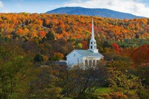 nature, Landscape, Architecture, Church, Trees, Forest, Fall, Hills