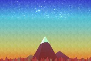 digital Art, Nature, Mountains, Trees, Forest, Hills, Low Poly, Triangle, Sky, Stars