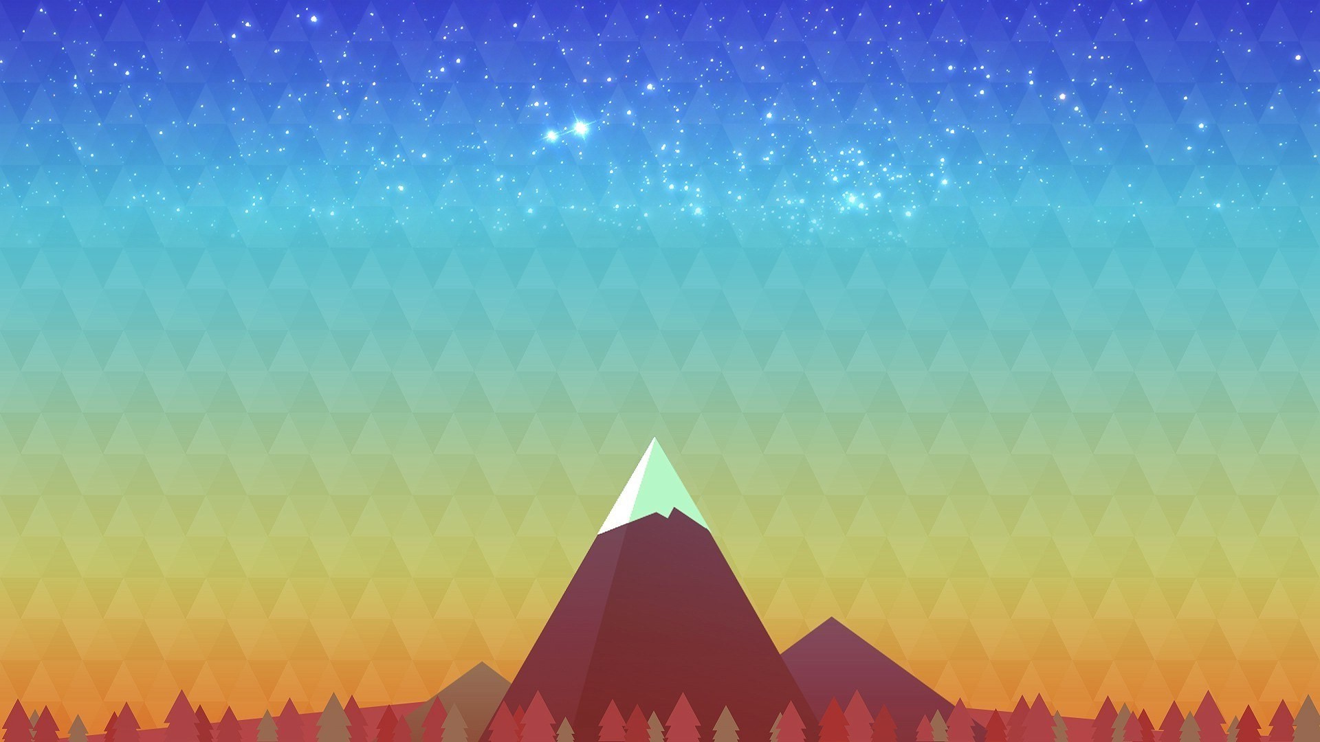 digital Art, Nature, Mountains, Trees, Forest, Hills, Low Poly, Triangle, Sky, Stars Wallpaper