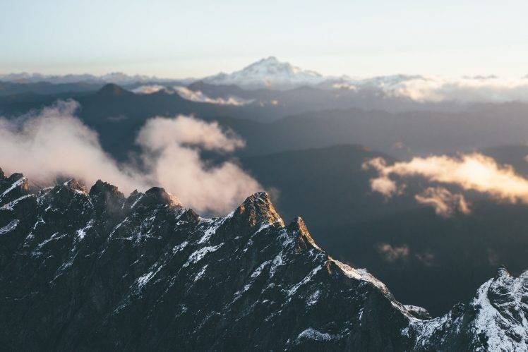 mountains, Depth Of Field, Clouds, Nature, Landscape, Snow HD Wallpaper Desktop Background