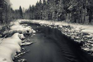 snow, Landscape, River