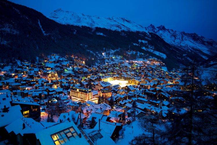 Zermatt, Snow, Alps, Landscape, Lights, Mountains, Switzerland HD Wallpaper Desktop Background