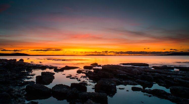 landscape, Sunset, Sea, UK, Rocks HD Wallpaper Desktop Background