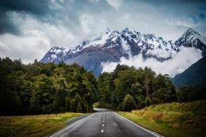 road, Landscape, Mountains, Clouds, Forest, New Zealand
