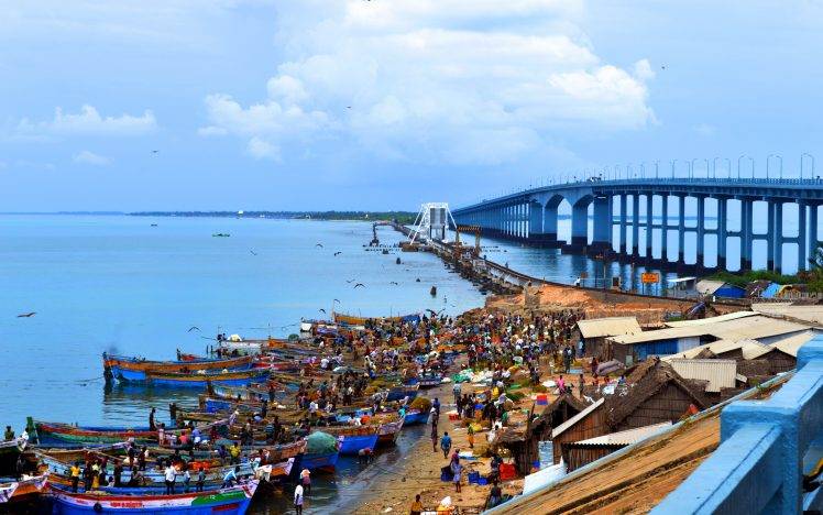 fisherman, Bridge, India, Landscape, Boat HD Wallpaper Desktop Background
