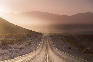 nature, Landscape, Wind, Dust, Mountains, Road, Sunset, Shrubs, Nevada