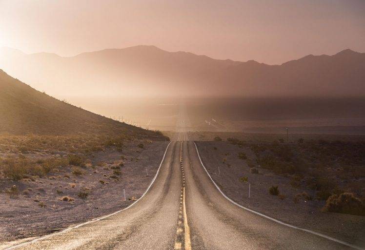 nature, Landscape, Wind, Dust, Mountains, Road, Sunset, Shrubs, Nevada HD Wallpaper Desktop Background
