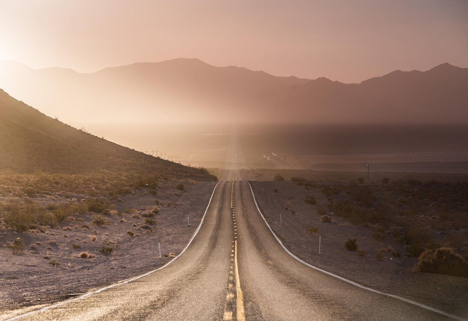 nature, Landscape, Wind, Dust, Mountains, Road, Sunset, Shrubs, Nevada Wallpaper