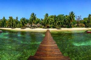 nature, Landscape, Dock, Island, Palm Trees, Beach, Boat, Summer, Tropical, Sea