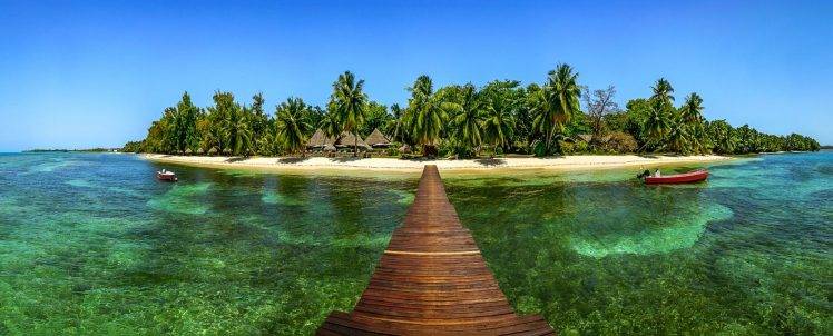 nature, Landscape, Dock, Island, Palm Trees, Beach, Boat, Summer, Tropical, Sea HD Wallpaper Desktop Background