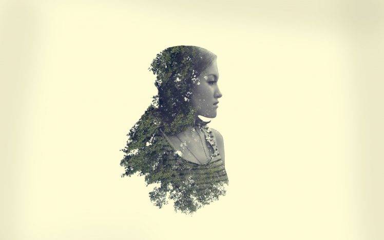 women, Photoshop, Trees, Nature, Double Exposure HD Wallpaper Desktop Background