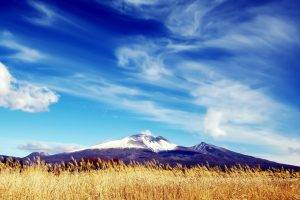 nature, Landscape, Mountains, Clouds, Snowy Peak, Field, Grain