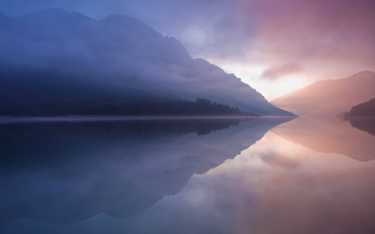 landscape, Mist, Mountains, River, Water, Reflection, Sunrise HD Wallpaper Desktop Background