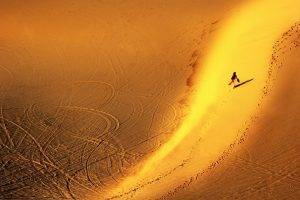 women, Aerial View, Nature, Landscape, Desert, Sand, Footprints, Sunlight, Shadow, Tire Tracks