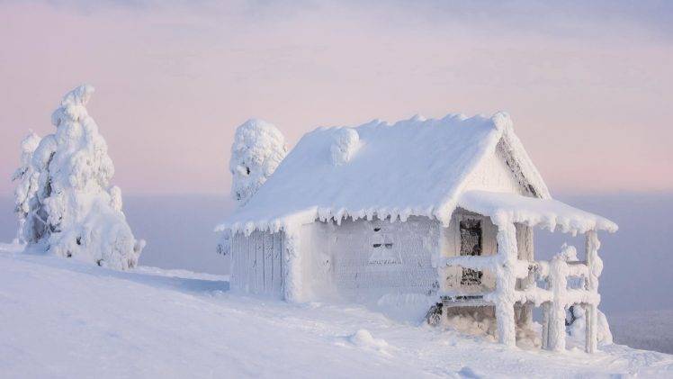 architecture, Nature, Landscape, Trees, Winter, Snow, House, Calm, Frost, Wood HD Wallpaper Desktop Background