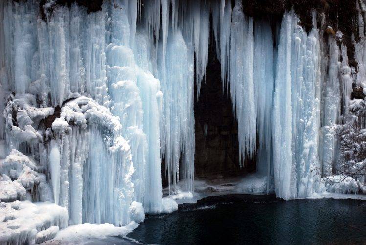 ice, Waterfall, Frozen Lake, Cold, Nature, Frozen River, Lake, River HD Wallpaper Desktop Background