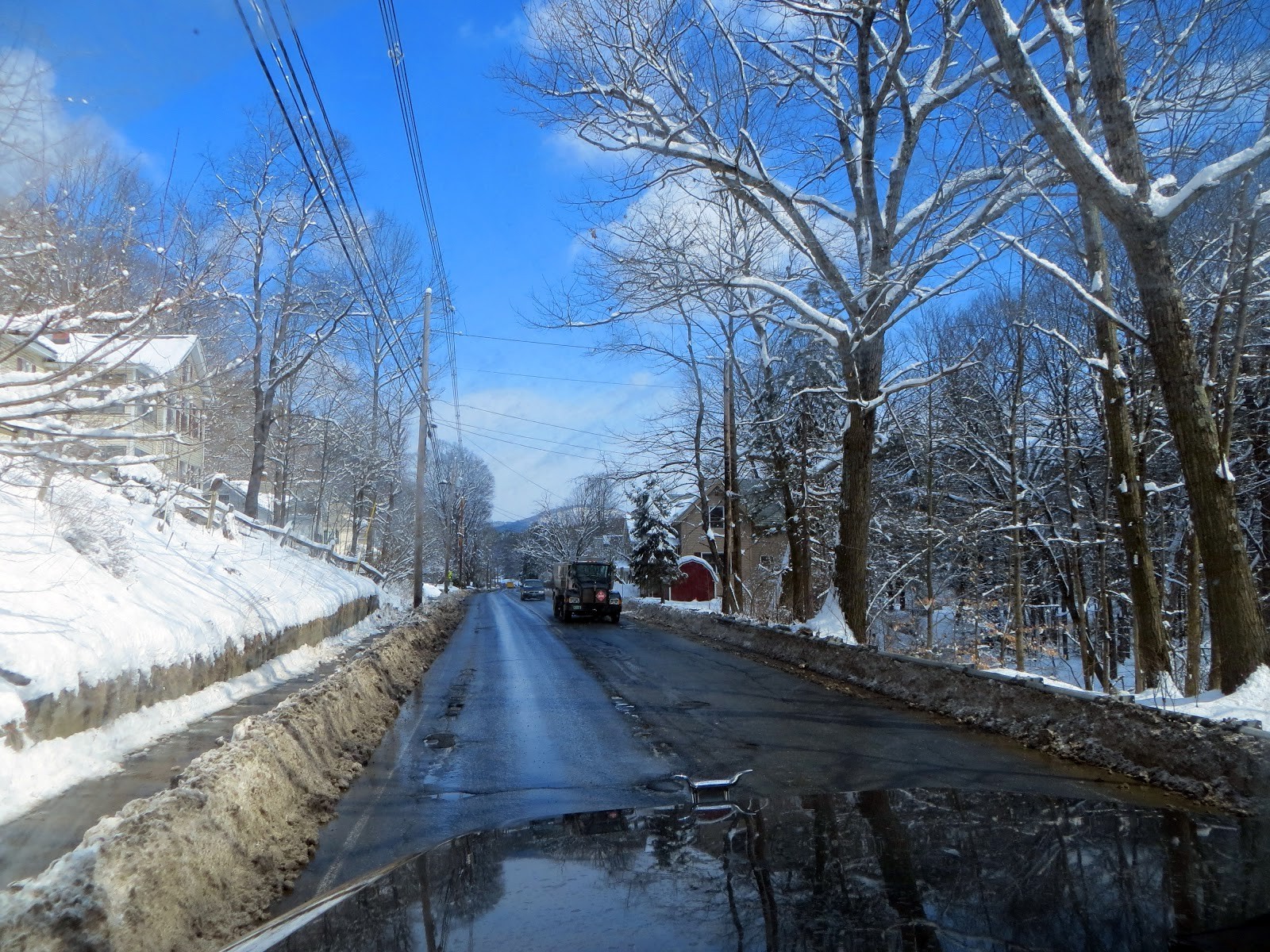 snow, Vermont, Winter, Nature, Snowy Mountain, Truck, Car, Vans, Snowy Peak, USA, North America, Sky, Power Lines, Salenalettera Wallpaper