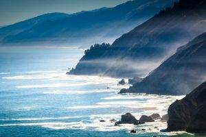 landscape, Nature, Mist, Sea, Mountains, Coast, Rocks, California
