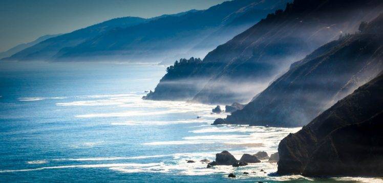 landscape, Nature, Mist, Sea, Mountains, Coast, Rocks, California HD Wallpaper Desktop Background