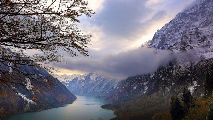 landscape, Nature, Lake, Mountains, Snowy Peak, Clouds, Trees, Fall, Alps, Switzerland HD Wallpaper Desktop Background