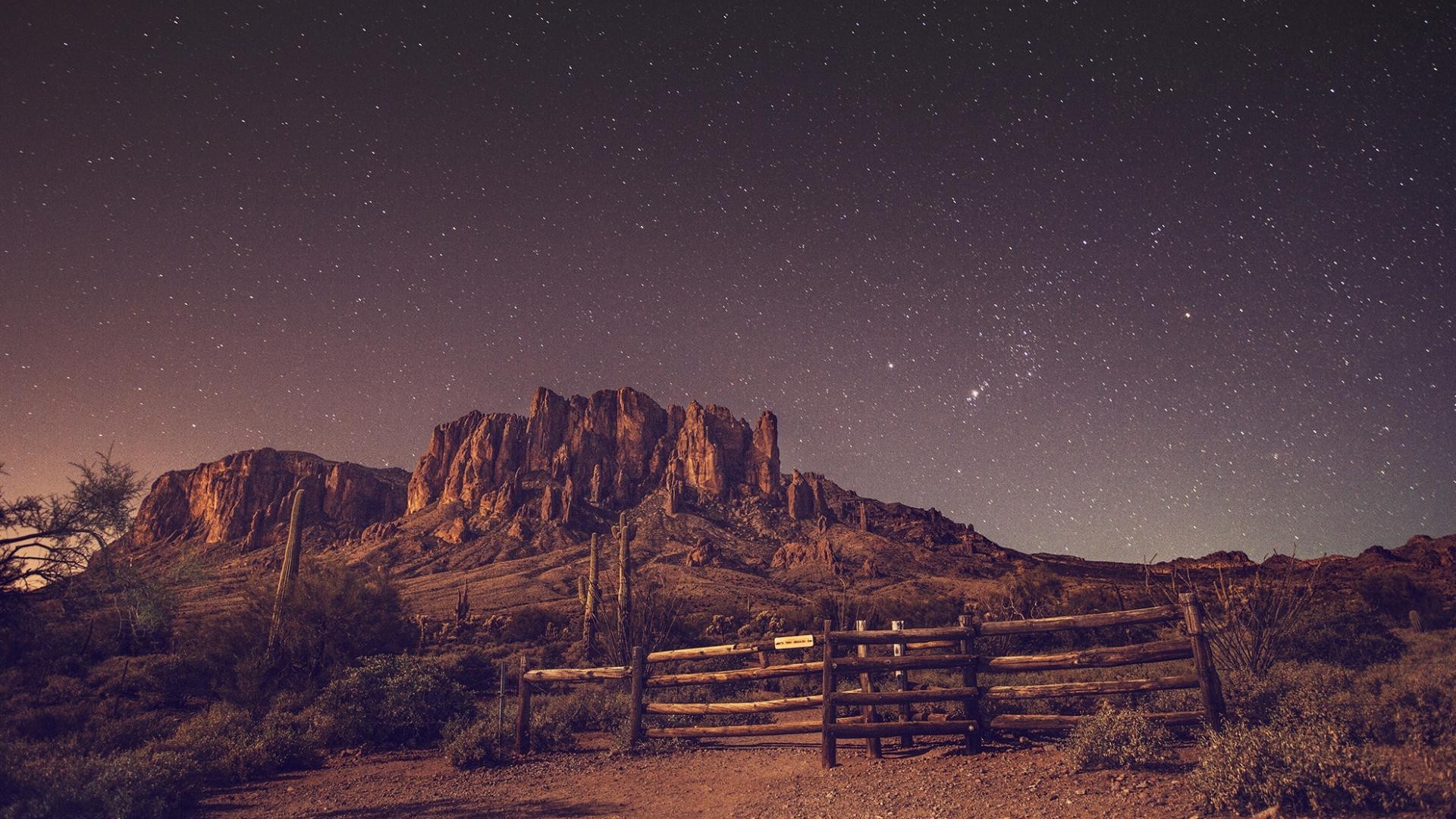 desert, Night, Stars, Rock, Landscape Wallpaper