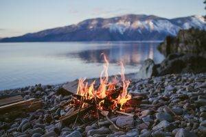 fire, Campfire, Lake, Stones, Stone, Depth Of Field, Nature, Water