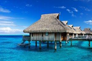 landscape, Nature, Photography, Resort, Bungalow, Sea, Morning, Sunlight, Tropical, Beach, Bora Bora, French Polynesia