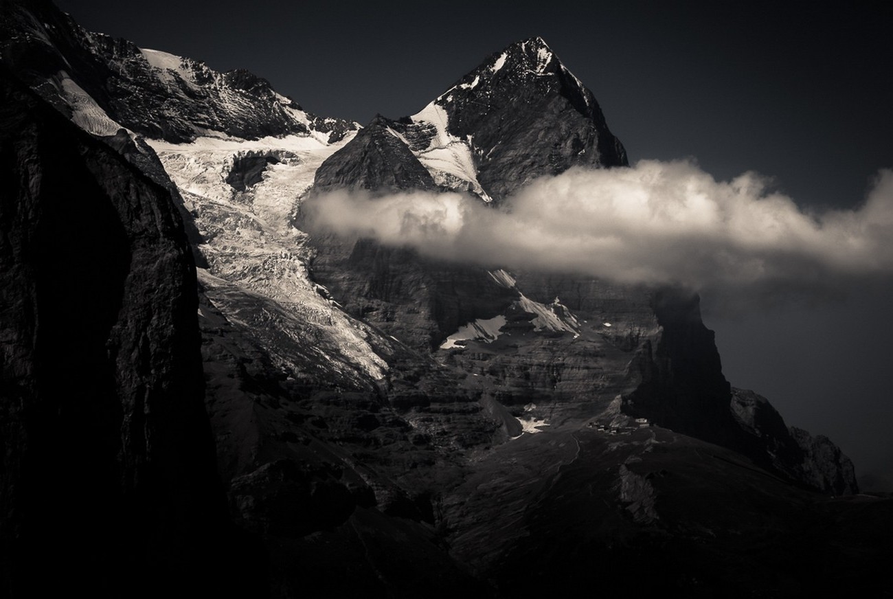 nature, Landscape, Monochrome, Mountains, Snowy Peak, Summit, Clouds, Swiss Alps Wallpaper