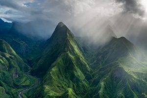 French, Nature, Landscape, Trees, Clouds, Mountains, Photography, Island, Valley, Sun Rays, Hills