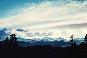 nature, Landscape, Trees, Clouds, Mountains, Photography, Hills, Silhouette, Snowy Peak