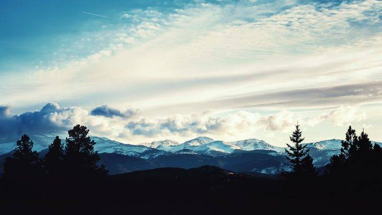 nature, Landscape, Trees, Clouds, Mountains, Photography, Hills, Silhouette, Snowy Peak HD Wallpaper Desktop Background