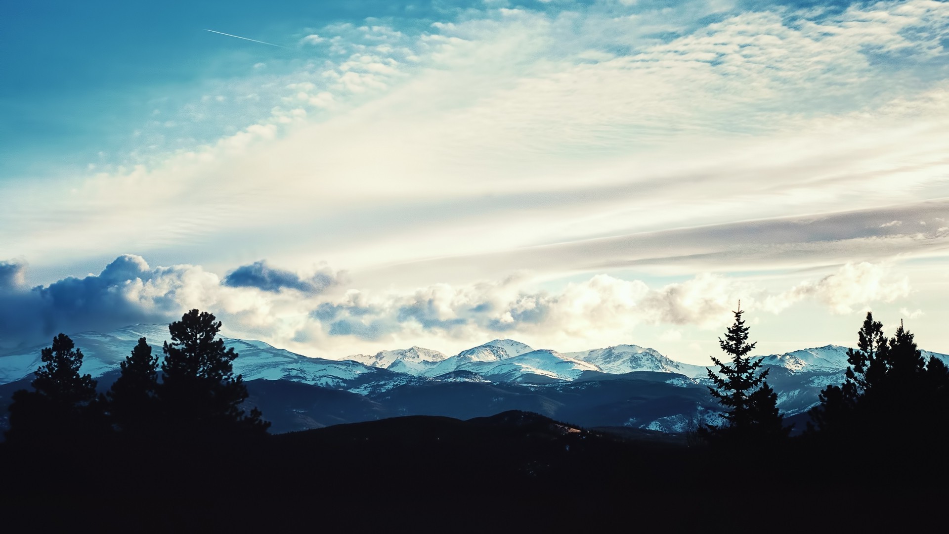 nature, Landscape, Trees, Clouds, Mountains, Photography, Hills, Silhouette, Snowy Peak Wallpaper