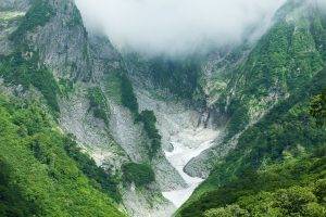 nature, Landscape, Mountains, Cliff, Clouds, Green, Shrubs, Trees, Japan