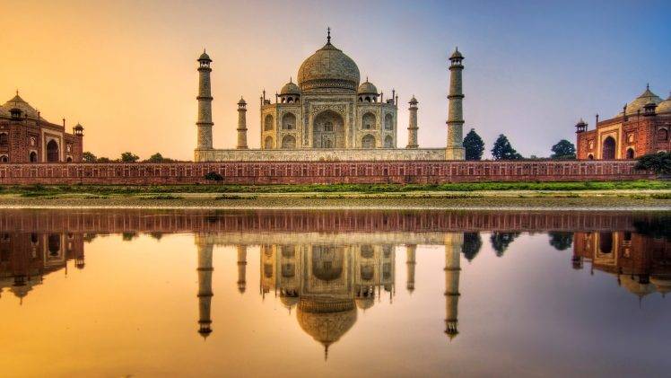 India, Taj Mahal, Asian Architecture, Love, Landscape, Water, Reflection, Sunset HD Wallpaper Desktop Background