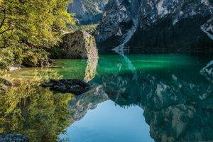 landscape, Nature, Lake, Mountains, Forest, Morning, Sunlight, Water, Reflection, Trees, Italy