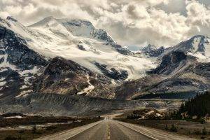 nature, Landscape, Mountains, Road, Panoramas, Snowy Peak, Clouds, Alberta, Forest, Canada