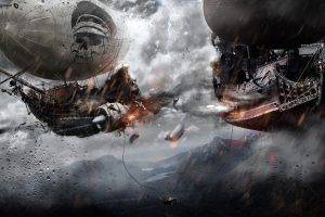 artwork, Fantasy Art, Digital Art, Steampunk, Ship, Battle, Sky, Pirates