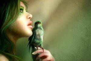 fantasy Art, Birds, Green