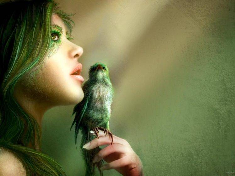 fantasy Art, Birds, Green HD Wallpaper Desktop Background