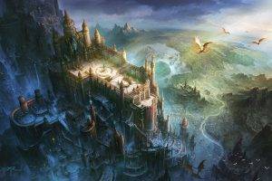 fantasy Art, Dragon, Castle, Birds Eye View