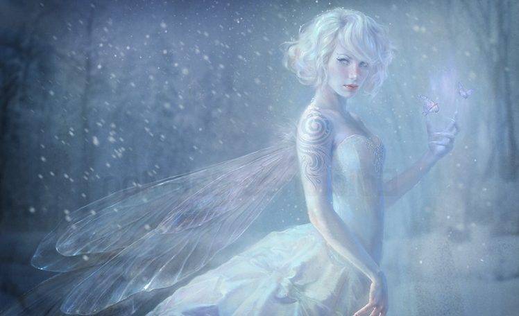 fantasy Art, Fairies, Tattoo, Butterfly, White Hair HD Wallpaper Desktop Background