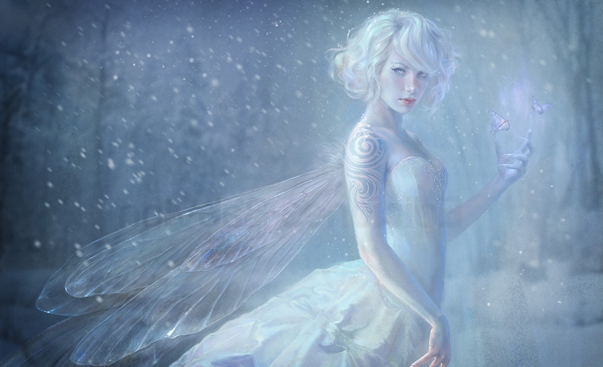 fantasy Art, Fairies, Tattoo, Butterfly, White Hair Wallpaper