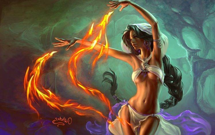 fantasy Art, Fire, Braids HD Wallpaper Desktop Background